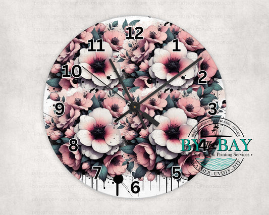 Pink Flowers Clock
