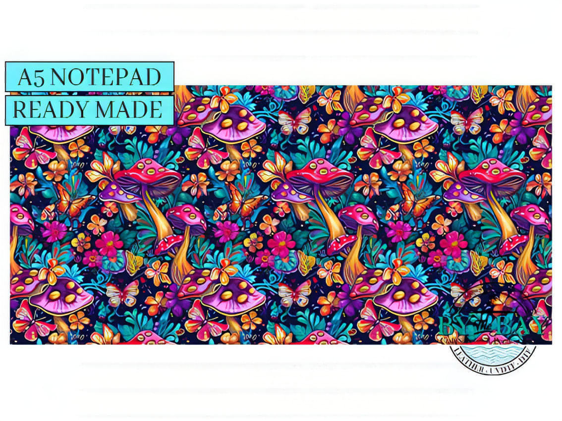 Pink Mushrooms - Ready made notepad Cover (Notepad & pocket options available)
