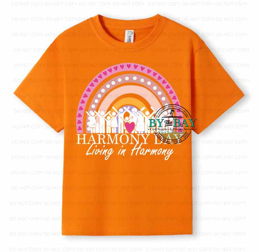 Rainbow White Text Harmony Day Kids Tee