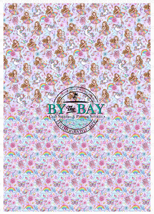 Purple/Blue Ballerina Unicorn A4 Split Design Sheet