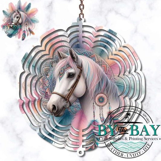 Pastel Mandala Horse Wind Spinner Sublimation Print