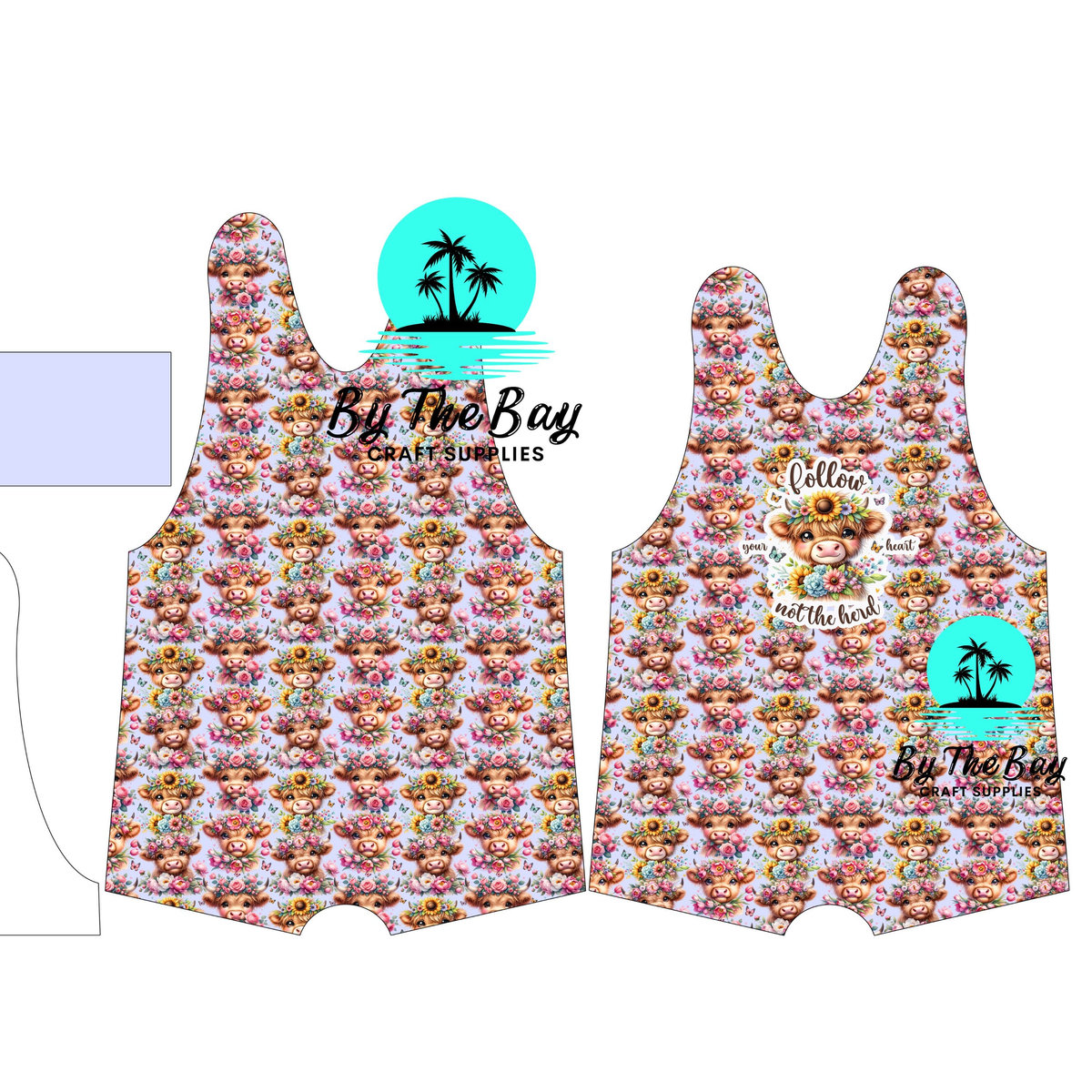 Lavender Highland Cow Short leg Romper FINISHED