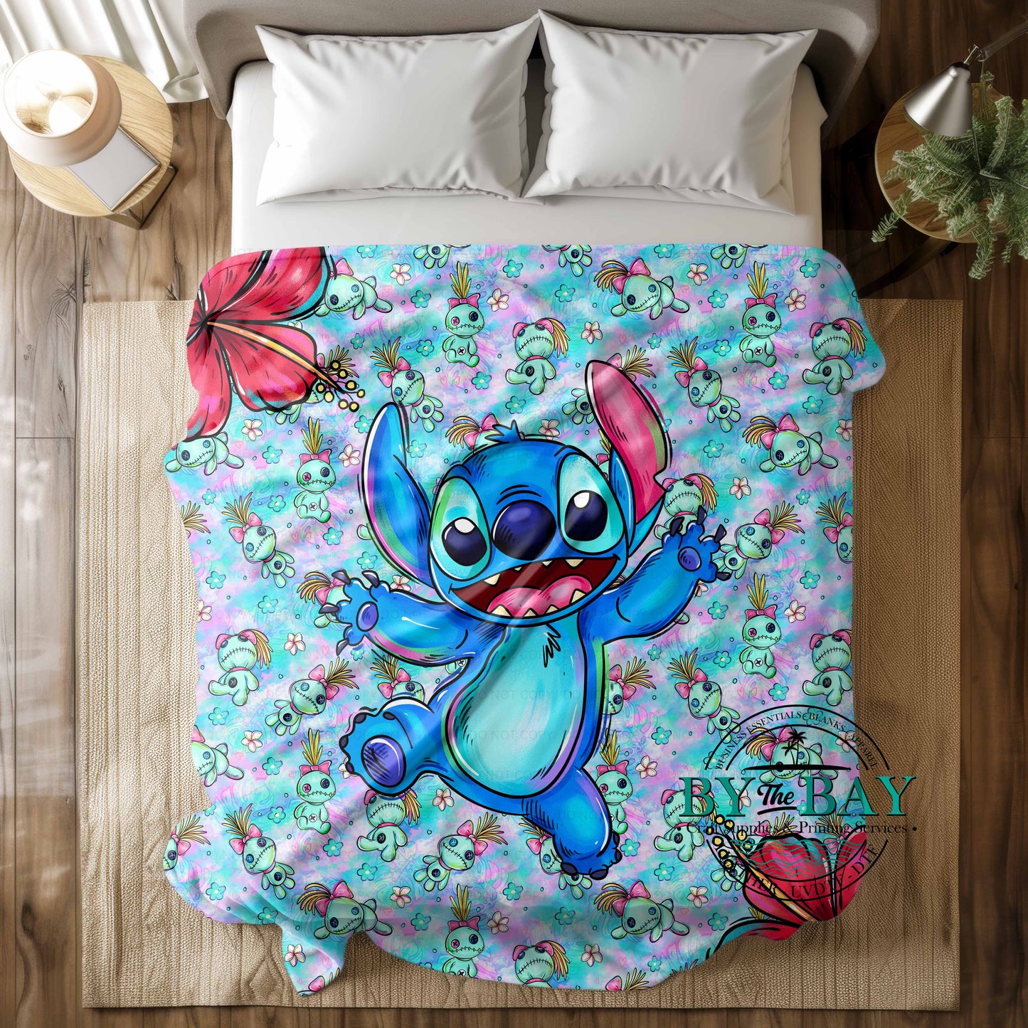 Blue Alien Hibiscus Squish Blanket