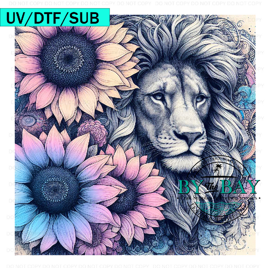 Lion Sunflowers Square UV/DTF/SUB Print