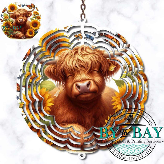 Sunflower Highland Wind Spinner Sublimation Print