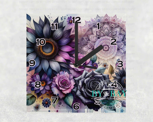 Sunflower Roses Square Clock