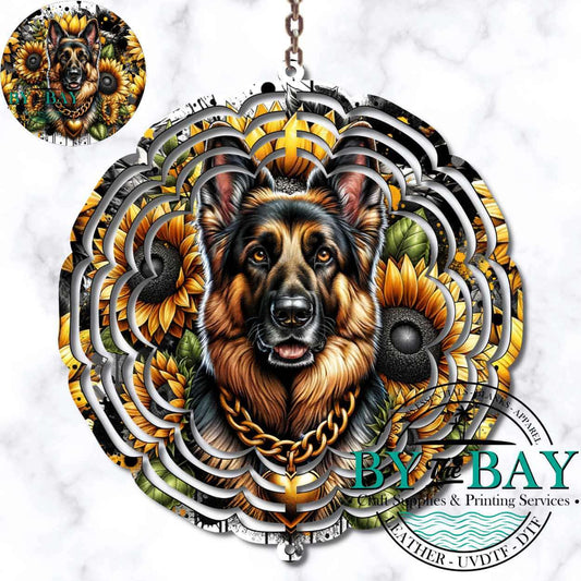 Sunflower German Shepard Wind Spinner Sublimation Print