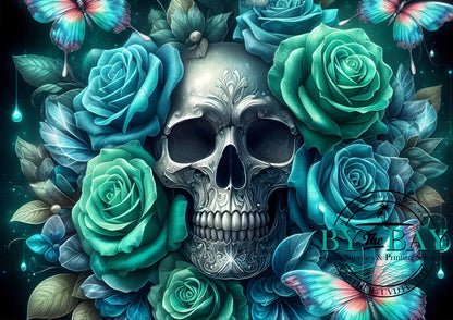 Teal Skulls  Bag Panel