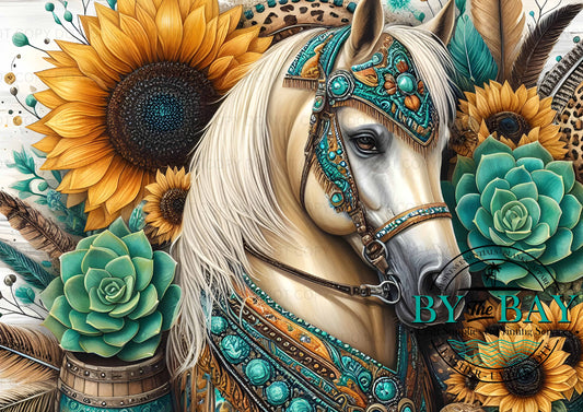 Teal Sunflower Horse Bag Panel