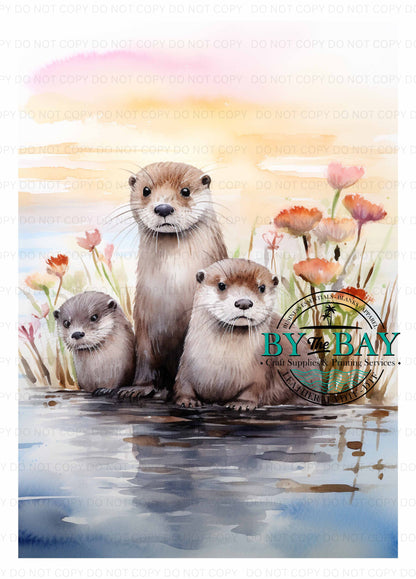 Trio of Otters Panel (Various Sizes)