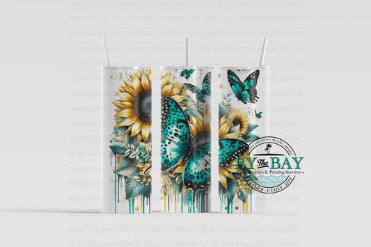 Teal Butterfly Sunflowers Sub Print (Various Sizes)