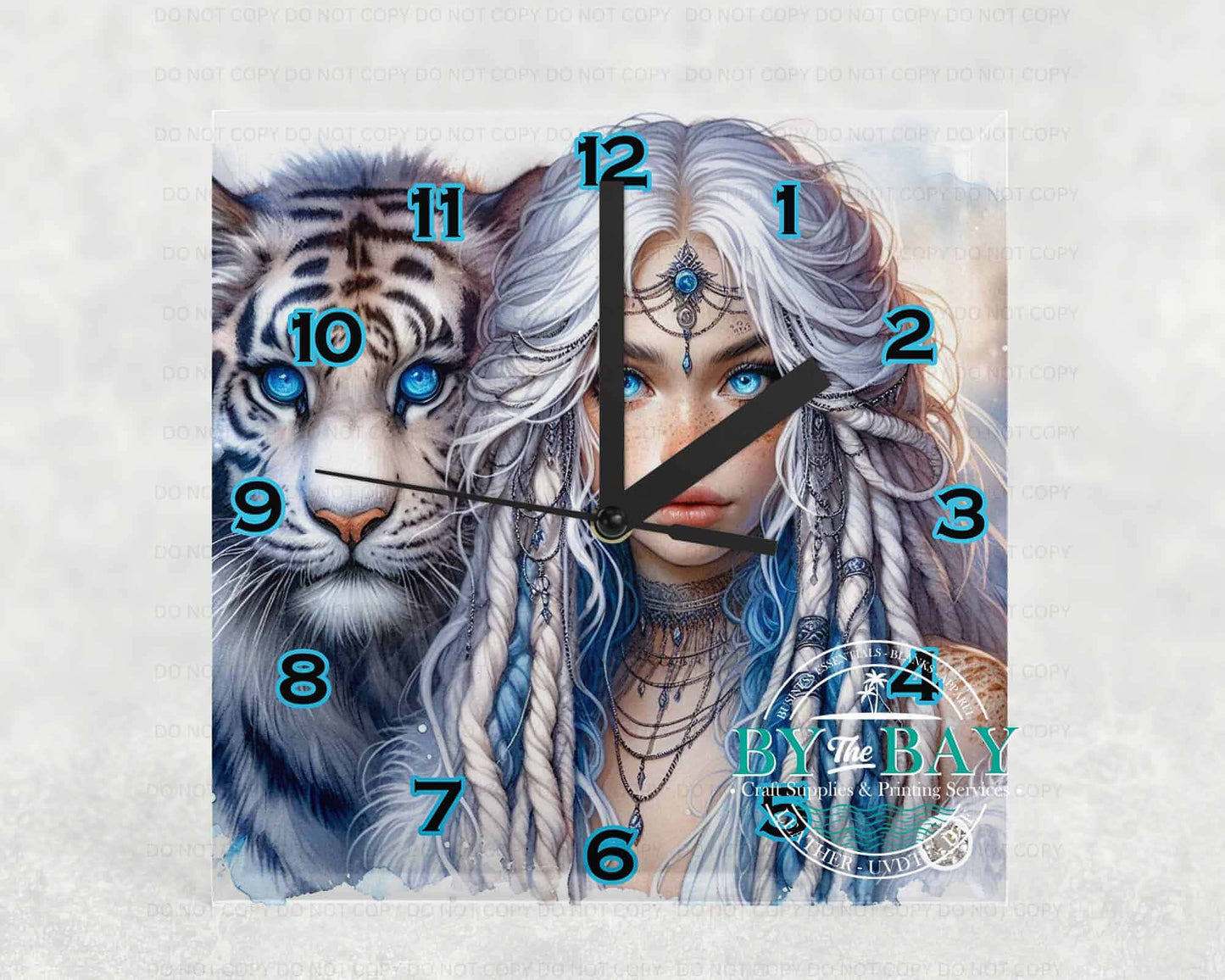 Tiger & Girl Square Clock
