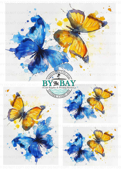 Watercolour Yellow Blue Butterflies Panel (Various Sizes)