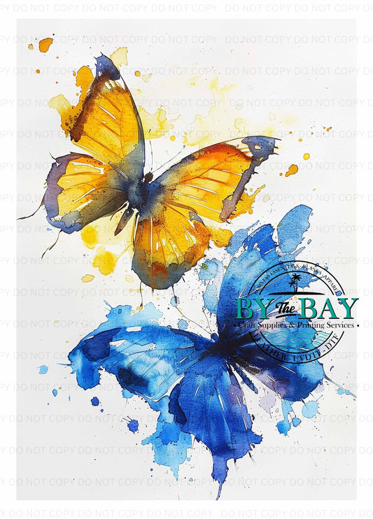 Watercolour Yellow Blue Butterflies Panel (Various Sizes)