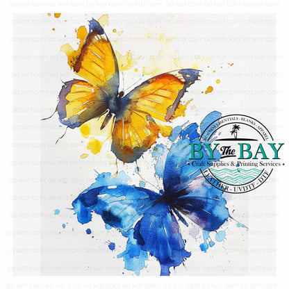 Watercolour Yellow Blue Butterflies Panel (Various Sizes)