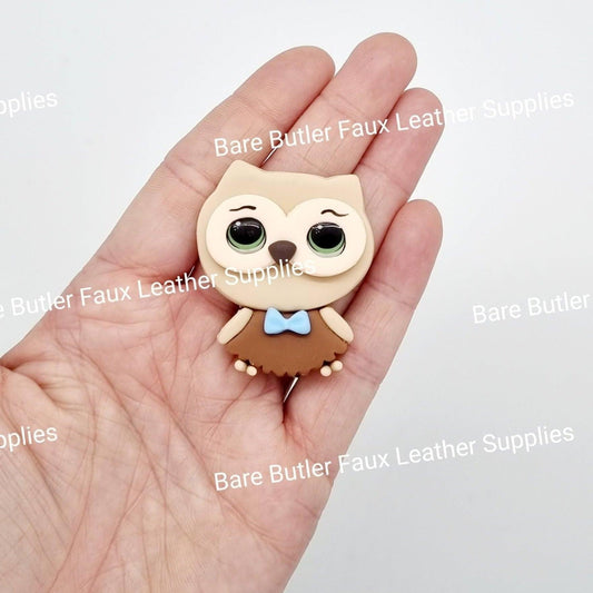 Owl with Blue Bow Tie - Bare Butler Faux Leather Supplies 