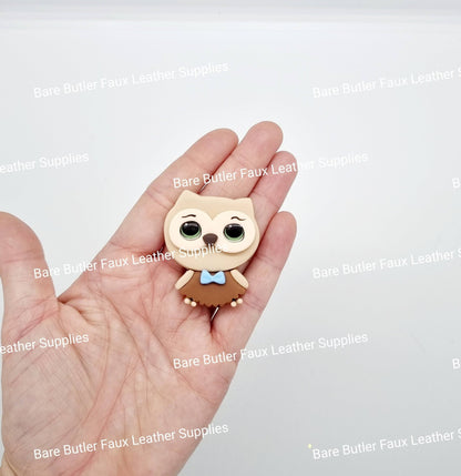 Owl with Blue Bow Tie - Bare Butler Faux Leather Supplies 