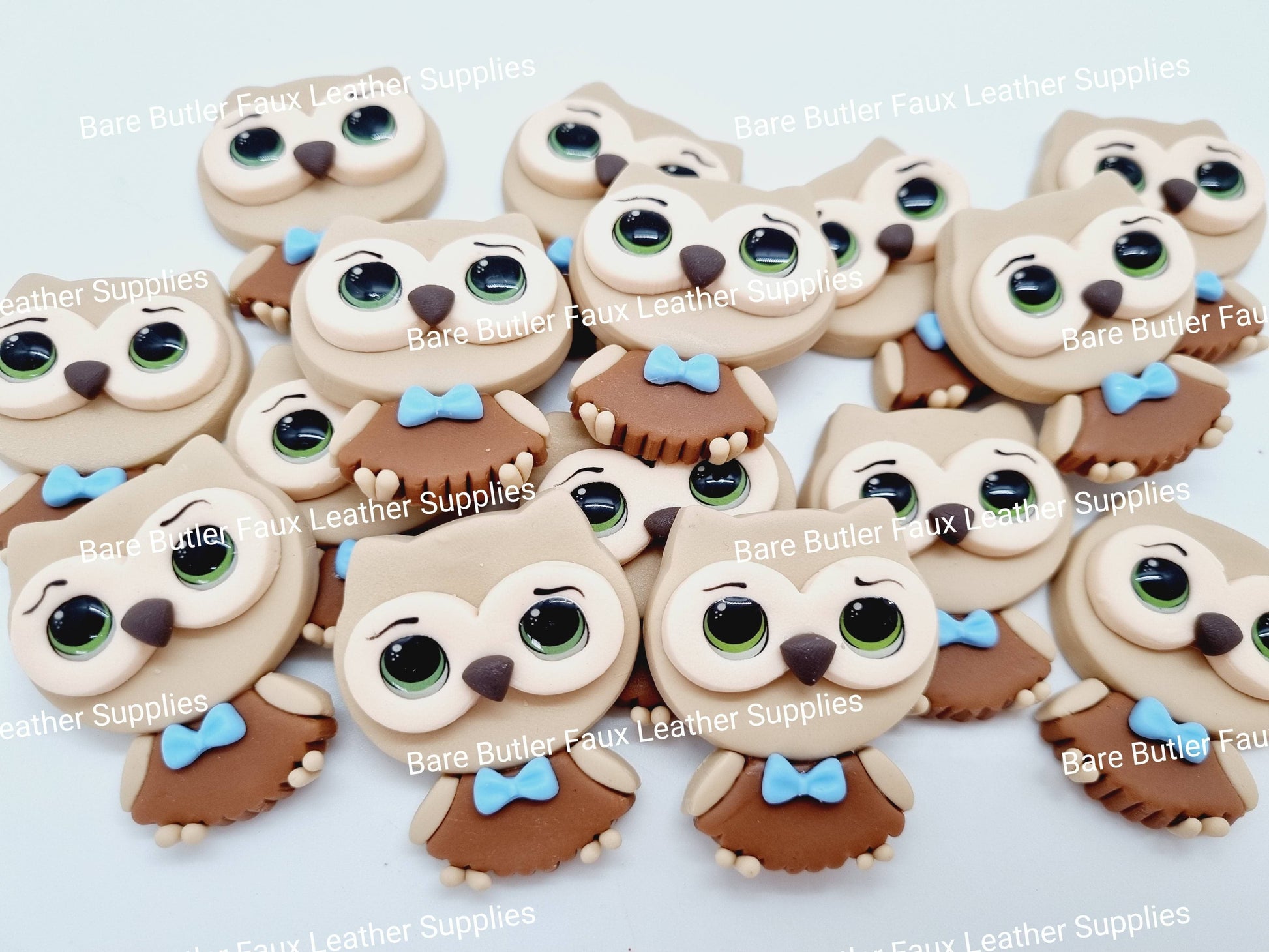 Owl with Blue Bow Tie - Bare Butler Faux Leather Supplies 