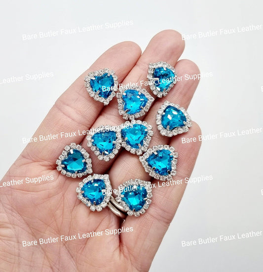 Mini Rhinestone Heart Aquamarine - Bare Butler Faux Leather Supplies 