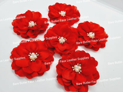 Chiffon Flower with Rhinestone center - Red - Bare Butler Faux Leather Supplies 