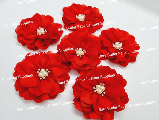 Chiffon Flower with Rhinestone center - Red - Bare Butler Faux Leather Supplies 