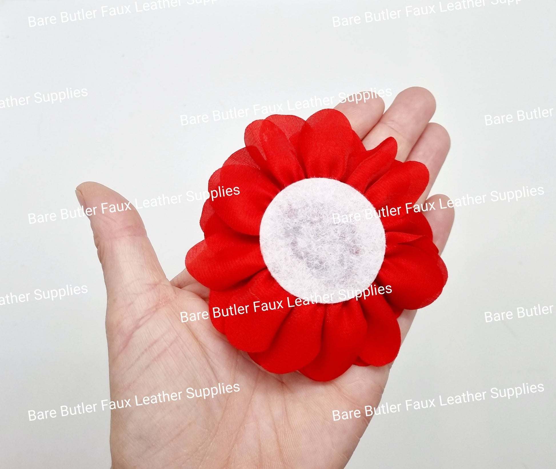 Chiffon Flower with Rhinestone center - Red - Bare Butler Faux Leather Supplies 