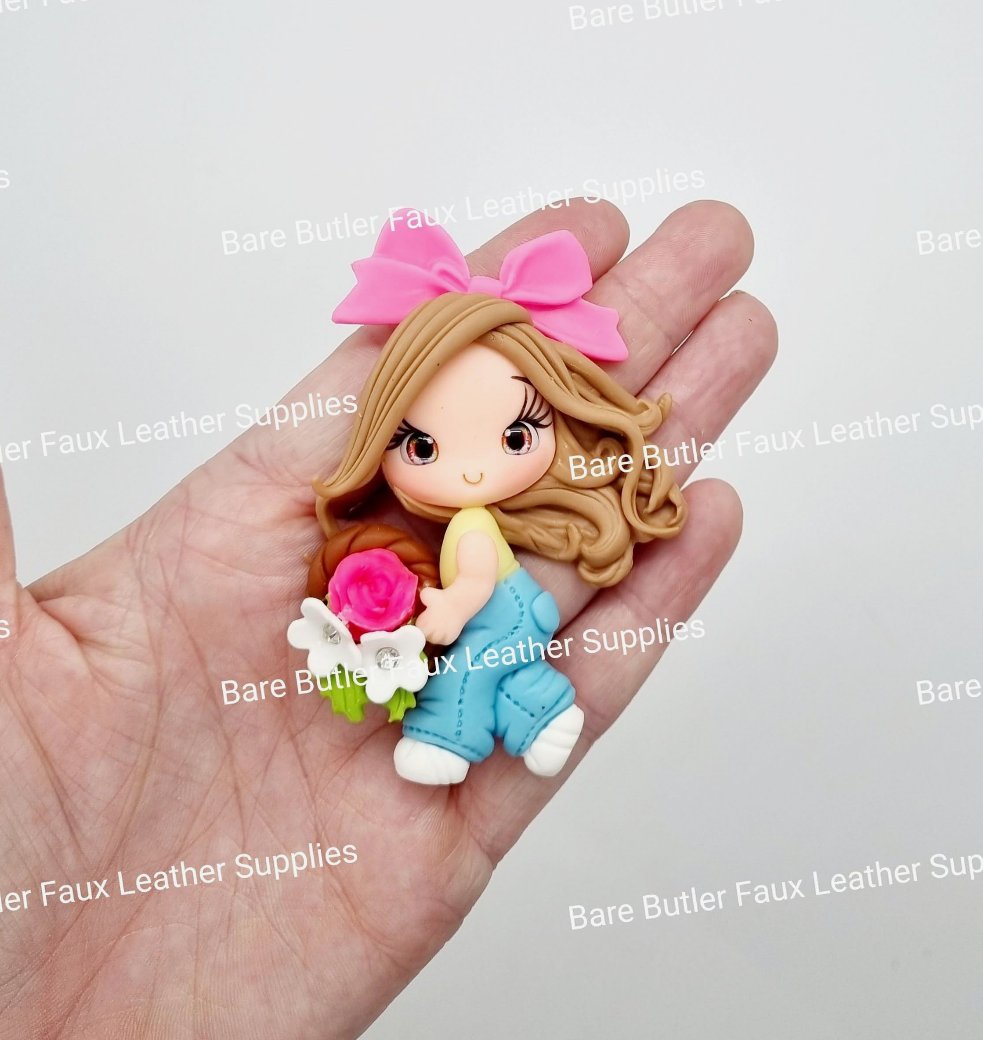 Girl holding flowers in basket - Bare Butler Faux Leather Supplies 