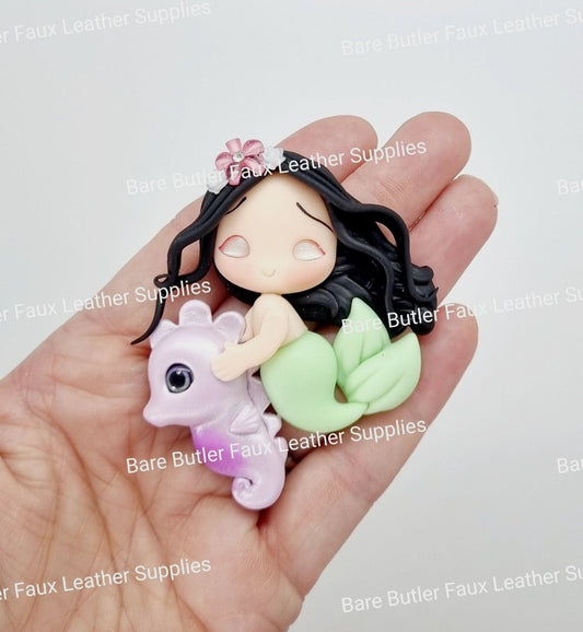 Mermaid Riding Purple Seahorse - Bare Butler Faux Leather Supplies 
