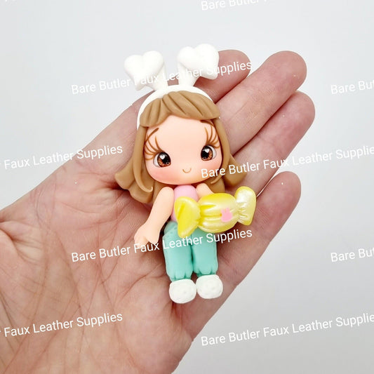 Easter Girl Holding Yellow Bon Bon - Bare Butler Faux Leather Supplies 