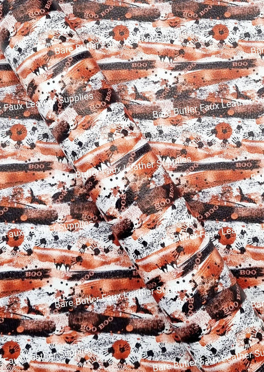 Boo Halloween Brush Strokes Litchi - Bare Butler Faux Leather Supplies 