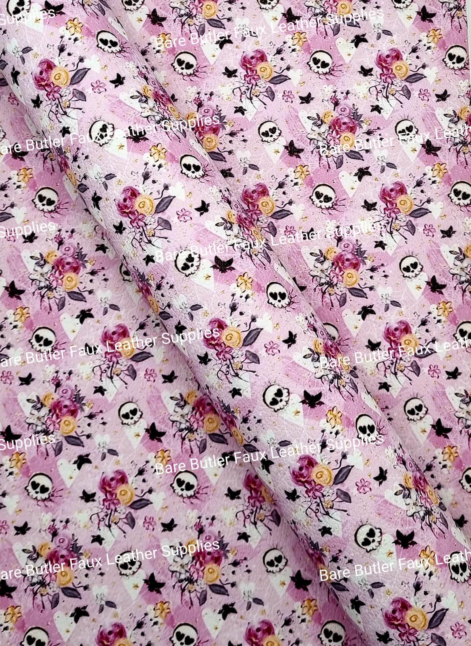 Sugar Skulls Litchi - Bare Butler Faux Leather Supplies 
