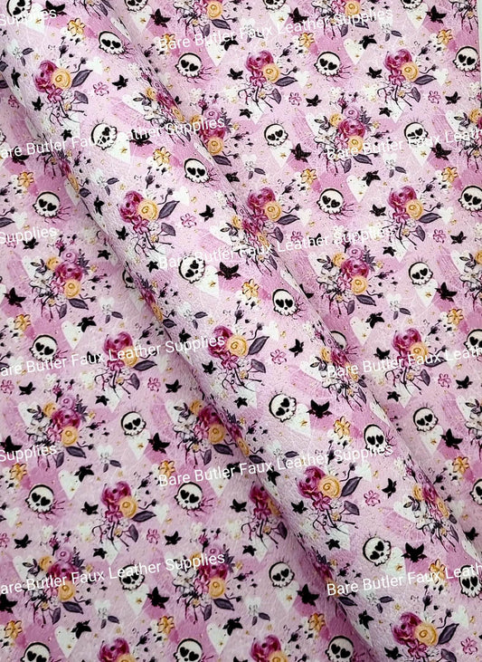 Sugar Skulls Litchi - Bare Butler Faux Leather Supplies 