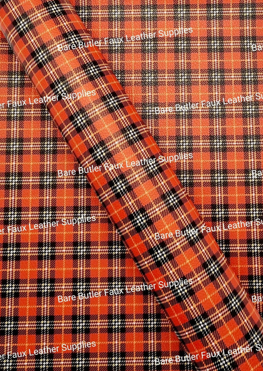 Orange Plaid Litchi - Bare Butler Faux Leather Supplies 