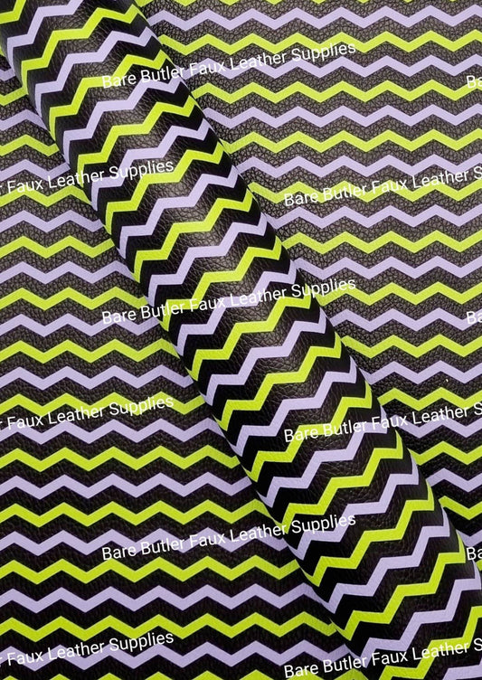 Green & Purple Zig Zag Litchi - Bare Butler Faux Leather Supplies 