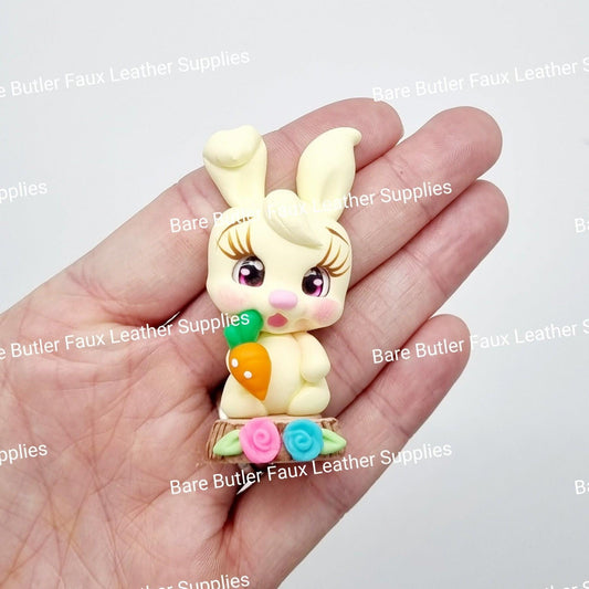 Bunny Holding Carrot with Flowers - Bare Butler Faux Leather Supplies 