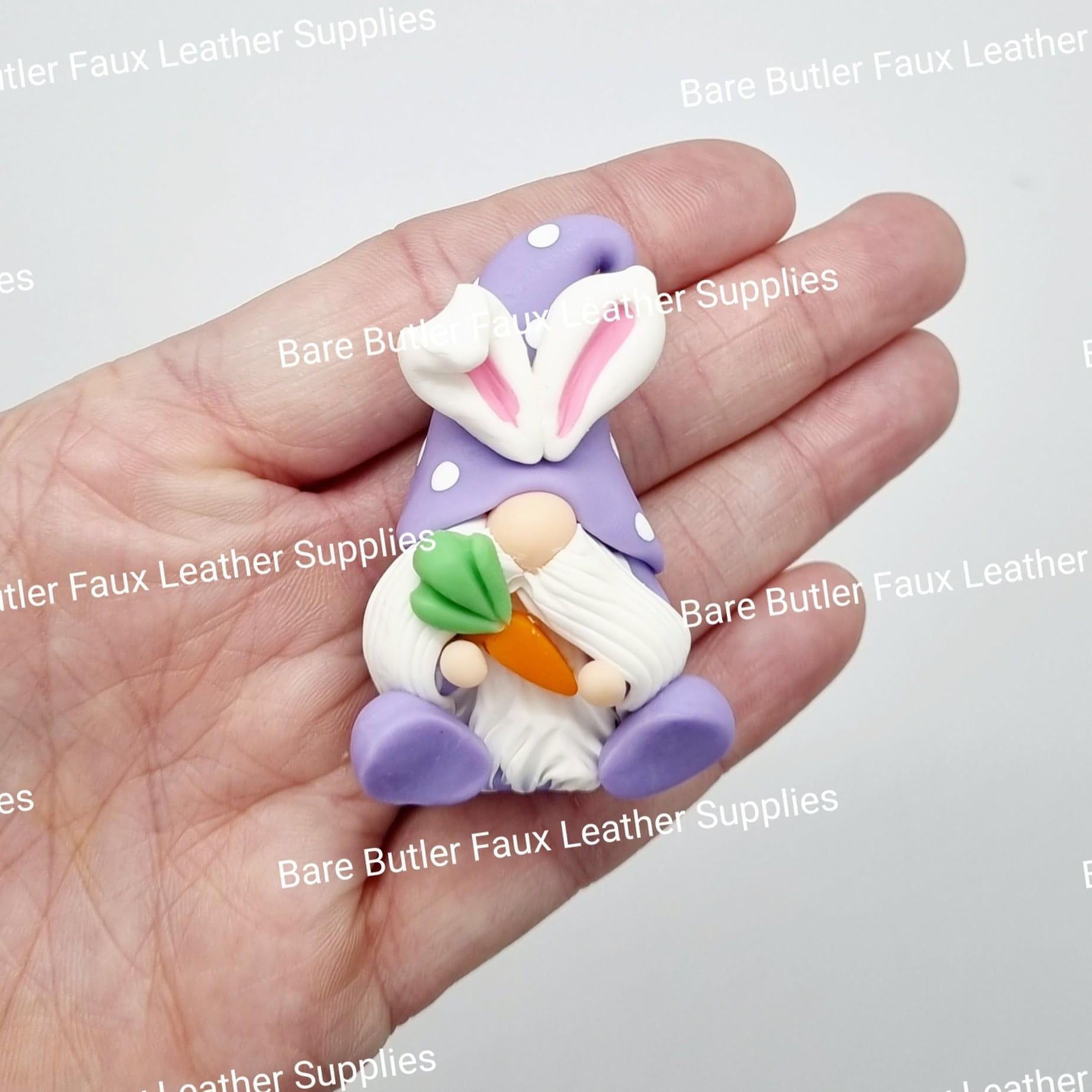 Bunny Gnome Purple Holding Carrot - Bare Butler Faux Leather Supplies 