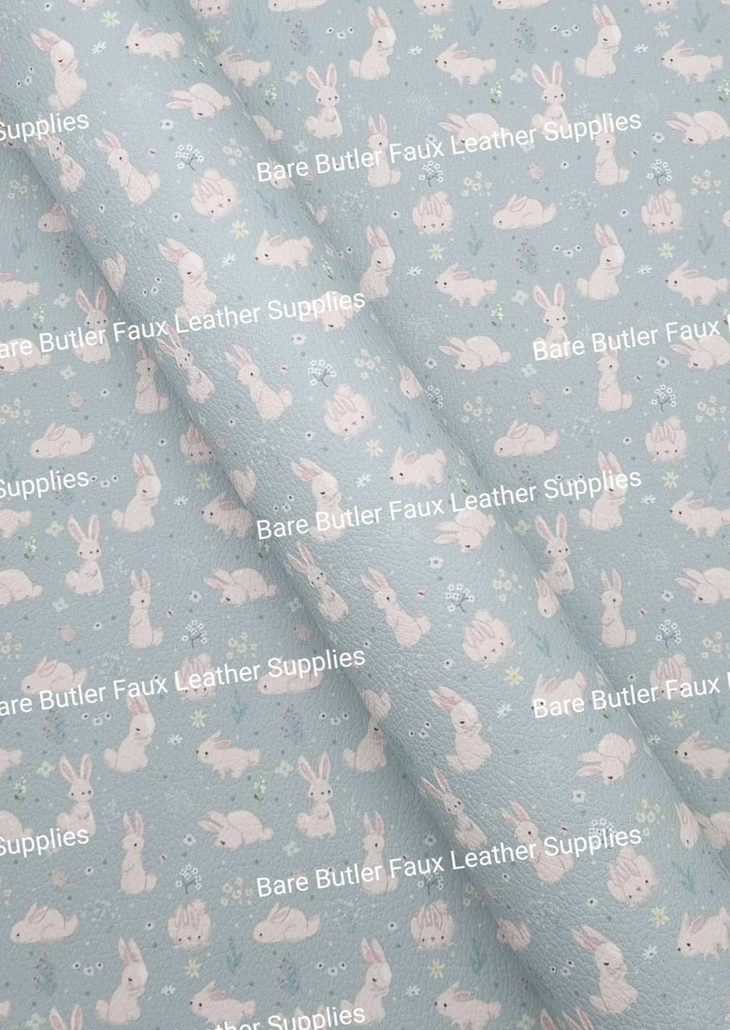 White Bunny's on Green Background Litchi - Bare Butler Faux Leather Supplies 