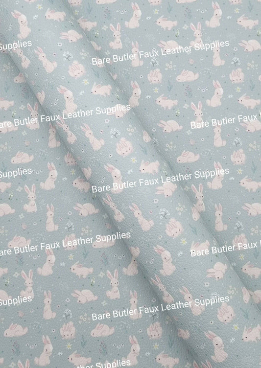 White Bunny's on Green Background Litchi - Bare Butler Faux Leather Supplies 