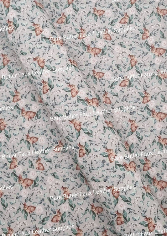 Brown Bunny in Pink Rose Field Litchi - Bare Butler Faux Leather Supplies 