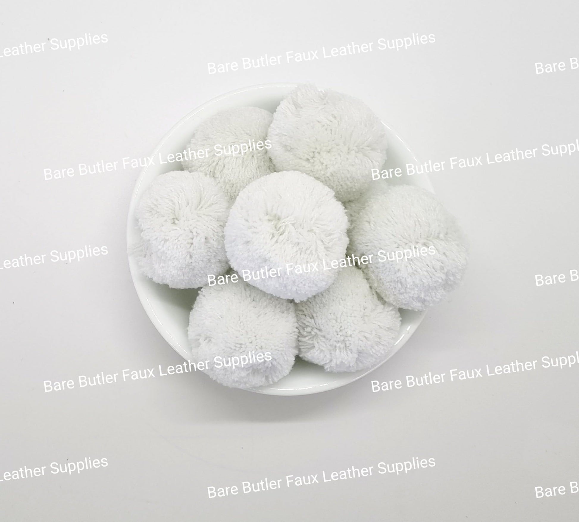 Pom Poms Light Minty White - Bare Butler Faux Leather Supplies 
