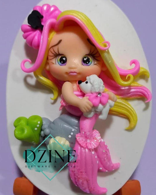 Hot pink mermaid & poodle