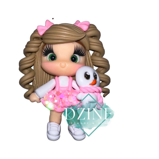 Christmas girl in pink pinafore
