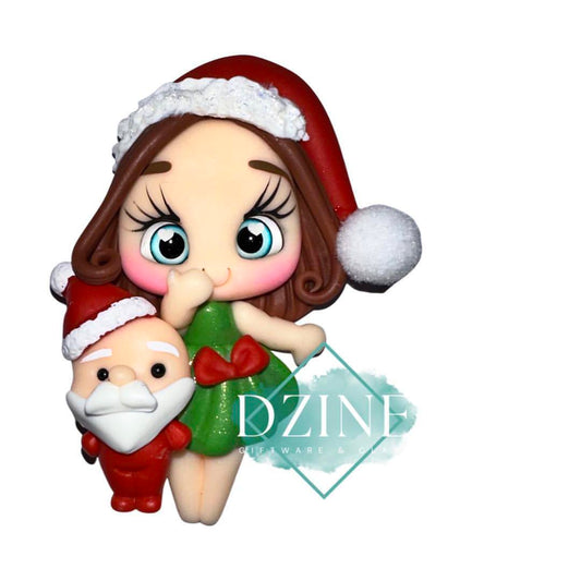 Christmas girl with santa brown hair