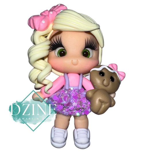 Christmas girl in purple glitter pinafore