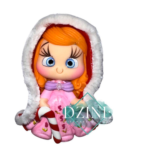 Christmas pink princess wearing fluffy cape