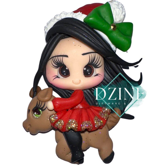 Christmas girl on reindeer with black hair