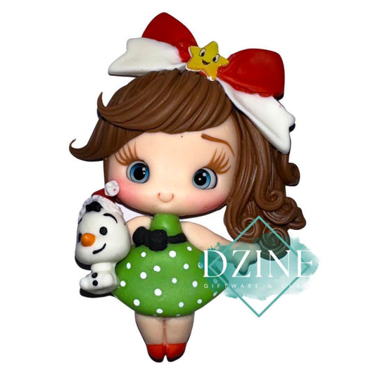 Christmas girl in green polka dot dress