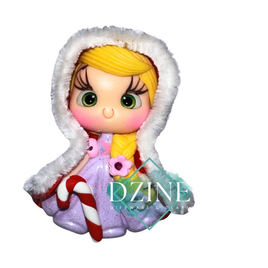 Christmas long haired princess in fluffy hood