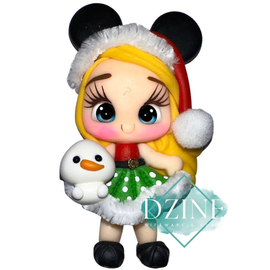 Christmas mouse girl green polka dot skirt blonde hair