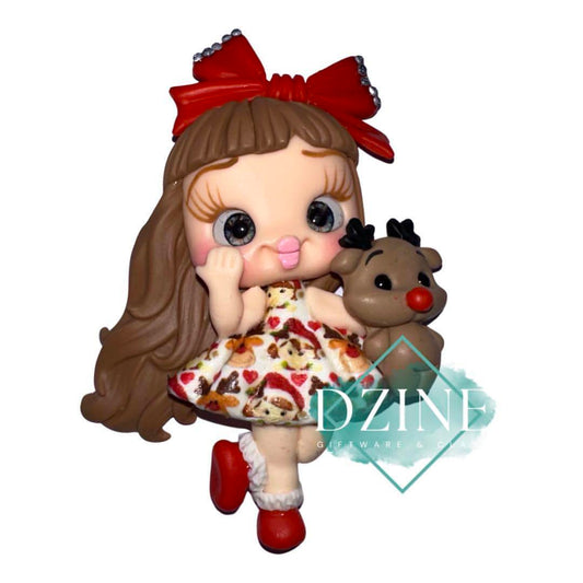 Christmas girl with reindeer dress & reindeer brown hair